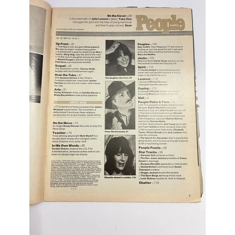People Weekly Jan 12 1981 Yoko Ono John Lennon Cover Chrystie Jenner Vintage
